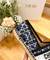 GRANVILLE ESPADRILLE NAVY BLUE OBLIQUE EMBROIDERED COTTON