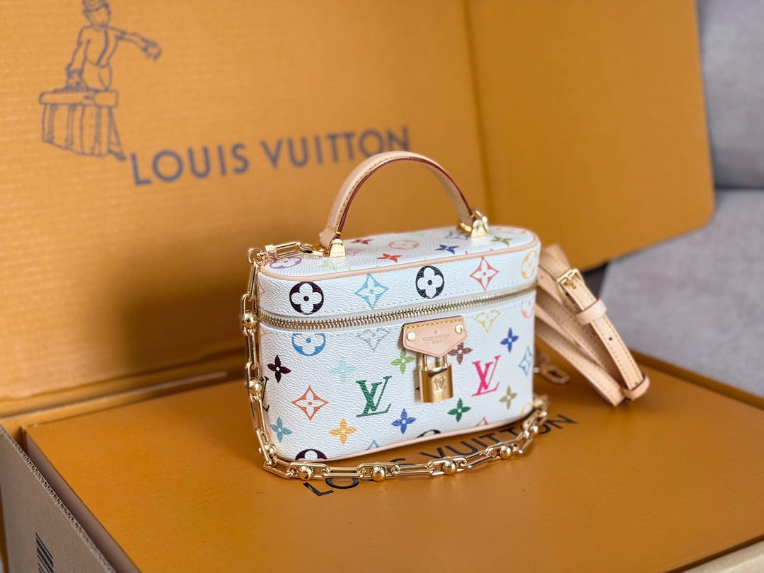 LV 25S VANITY POUCH 19 IN MULTICOLOR MONOGRAM CANVAS GOLD HARDWARE