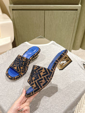 FENDI 26S HIGH SANDALS IN BROWN AND BLACK FABRIC