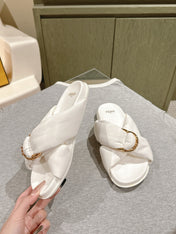 FENDI 26S WIDE CROSS-STRAP SANDALS IN WHITE LAMBSKIN