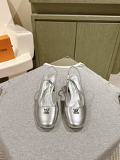 SWING SLINGBACK PUMP 55 MM IN SILVER CALFSKIN