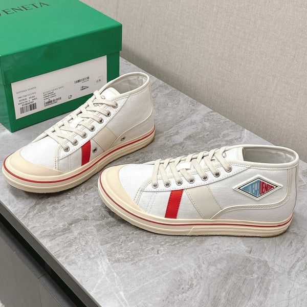 ELIOT SNEAKER IN WHITE MIX CHERRY RED CANVAS AND CALFSKIN