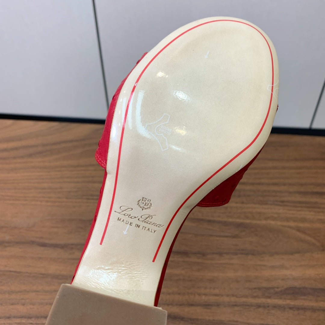HIGH HEEL IN RED LAMBSKIN OSTRICH SKIN