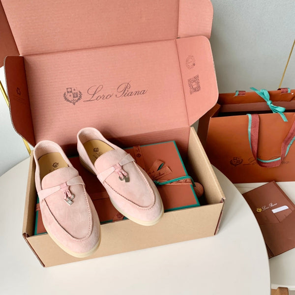 Loro Piana Light Pink Suede Summer Charms Walk Loafers