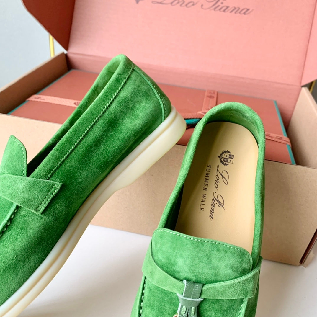 Loro Piana Green Suede Summer Charms Walk Loafers