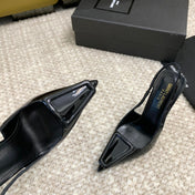 SL TRIANGLE HEELED SLINGBACKS BLACK CALFSKIN