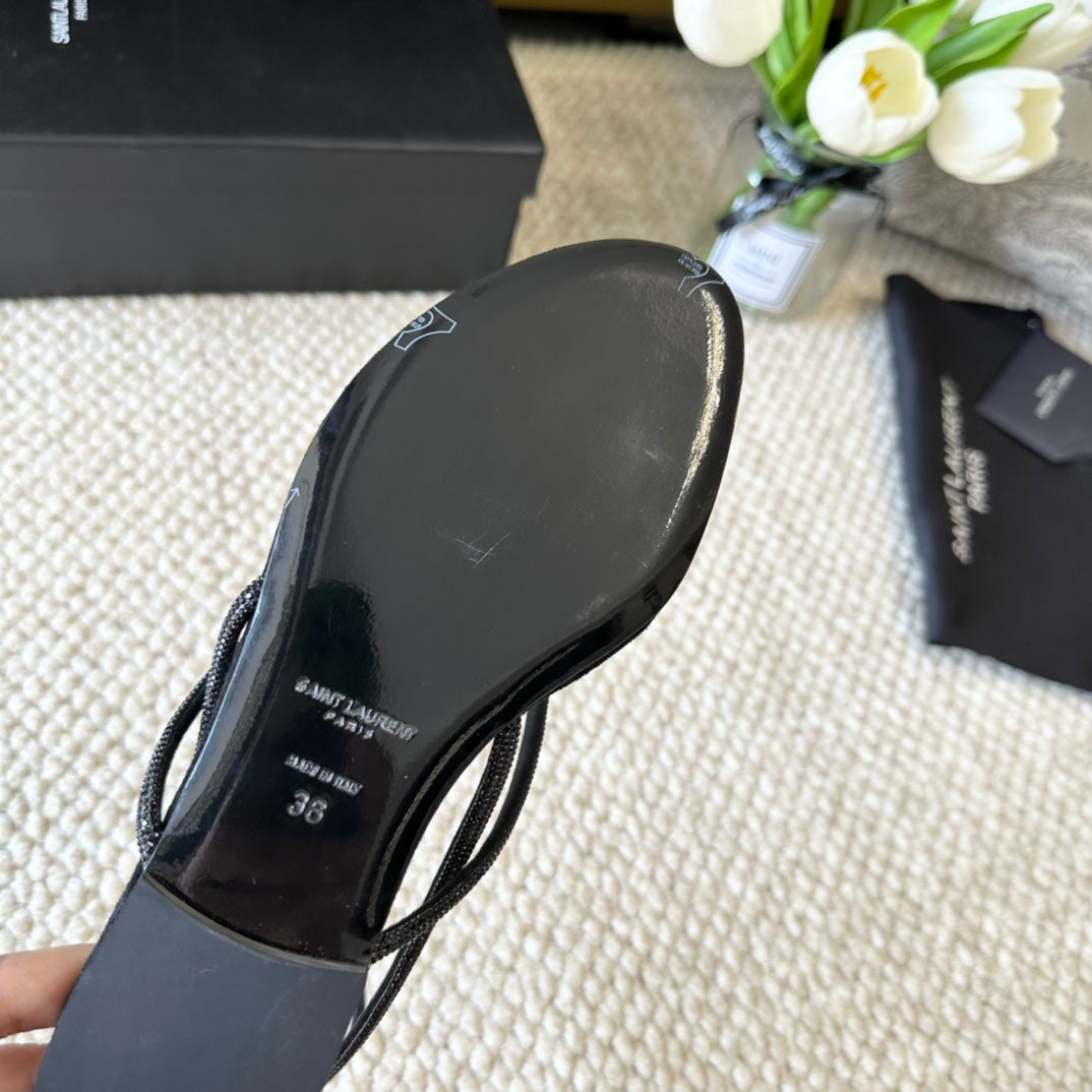 SL CRYSTAL FLAT SANDALS BLACK SUEDE