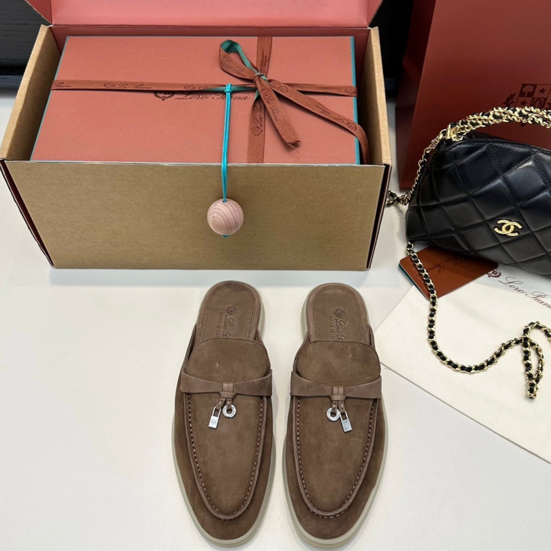 LP CHARMS WALK BABOUCHE LOAFERS CHOCOLATE BROWN SUEDE