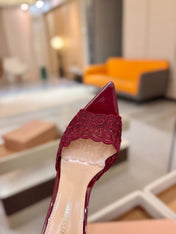 GIANVITO ROSSI 26S HEELED SANDALS 105 MM IN DARK RED LACE AND LAMBSKIN