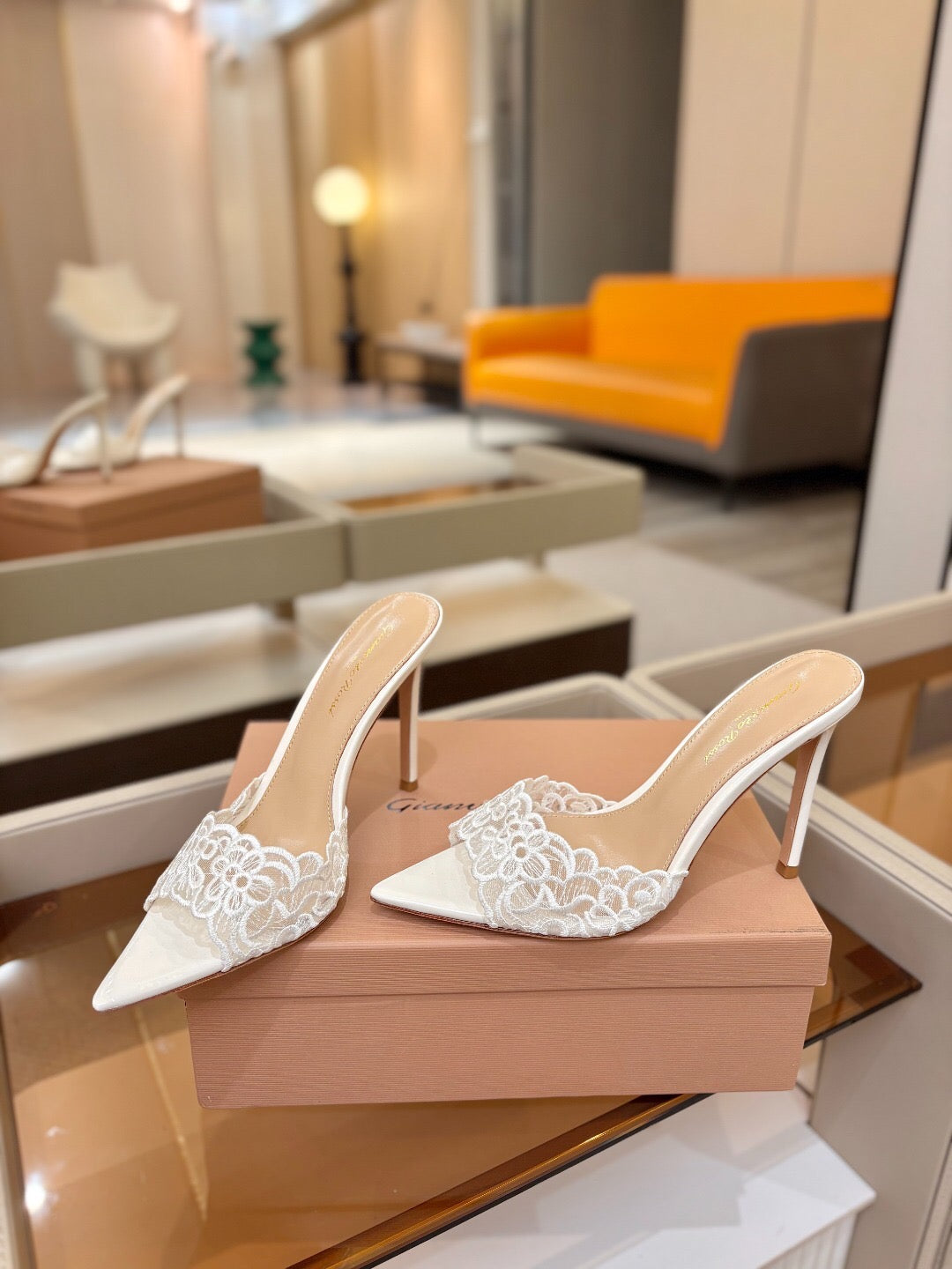 GIANVITO ROSSI 26S HEELED SANDALS 105 MM IN WHITE LACE AND LAMBSKIN