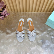 AQUAZZURA 26S SLIDES IN SILVER LUREX FABRIC