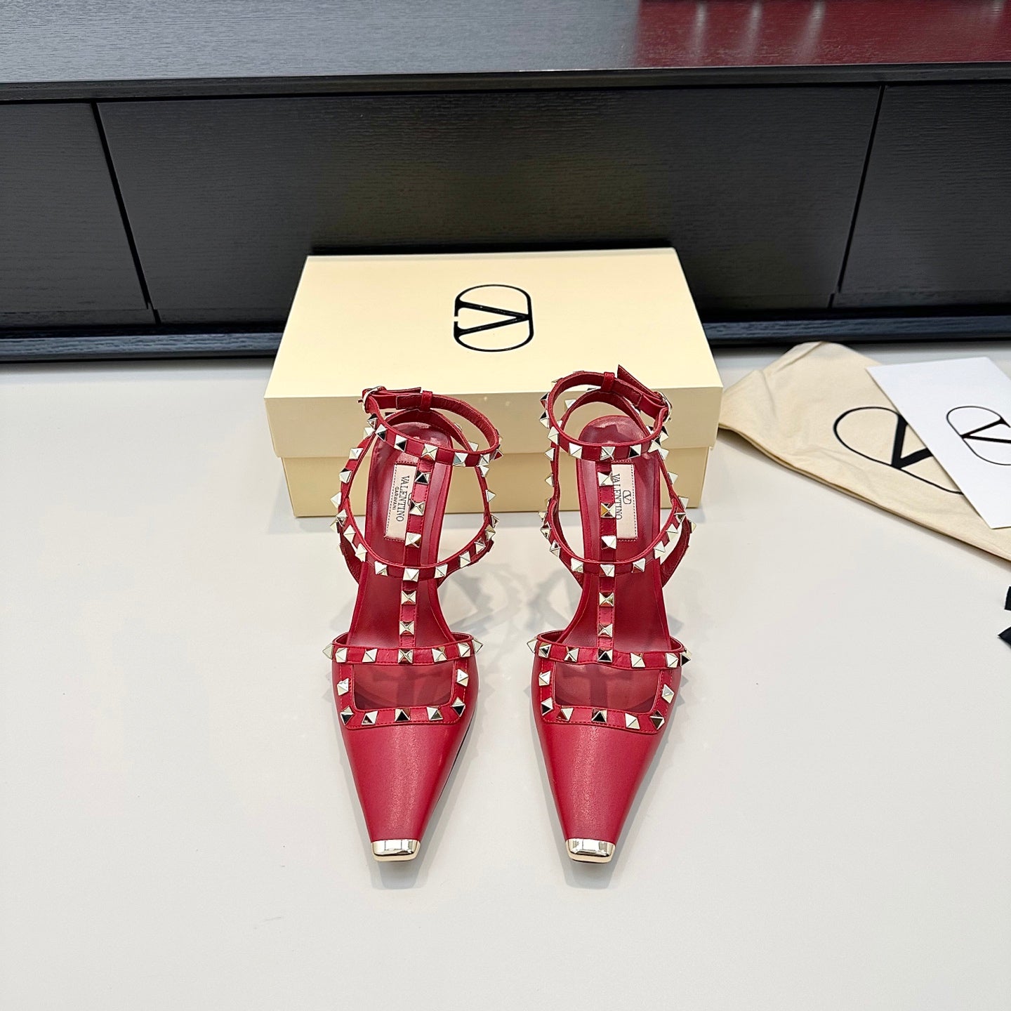 VALENTINO 26S ROCKSTUD SLINGBACK PUMPS 100 MM IN RED CALFSKIN