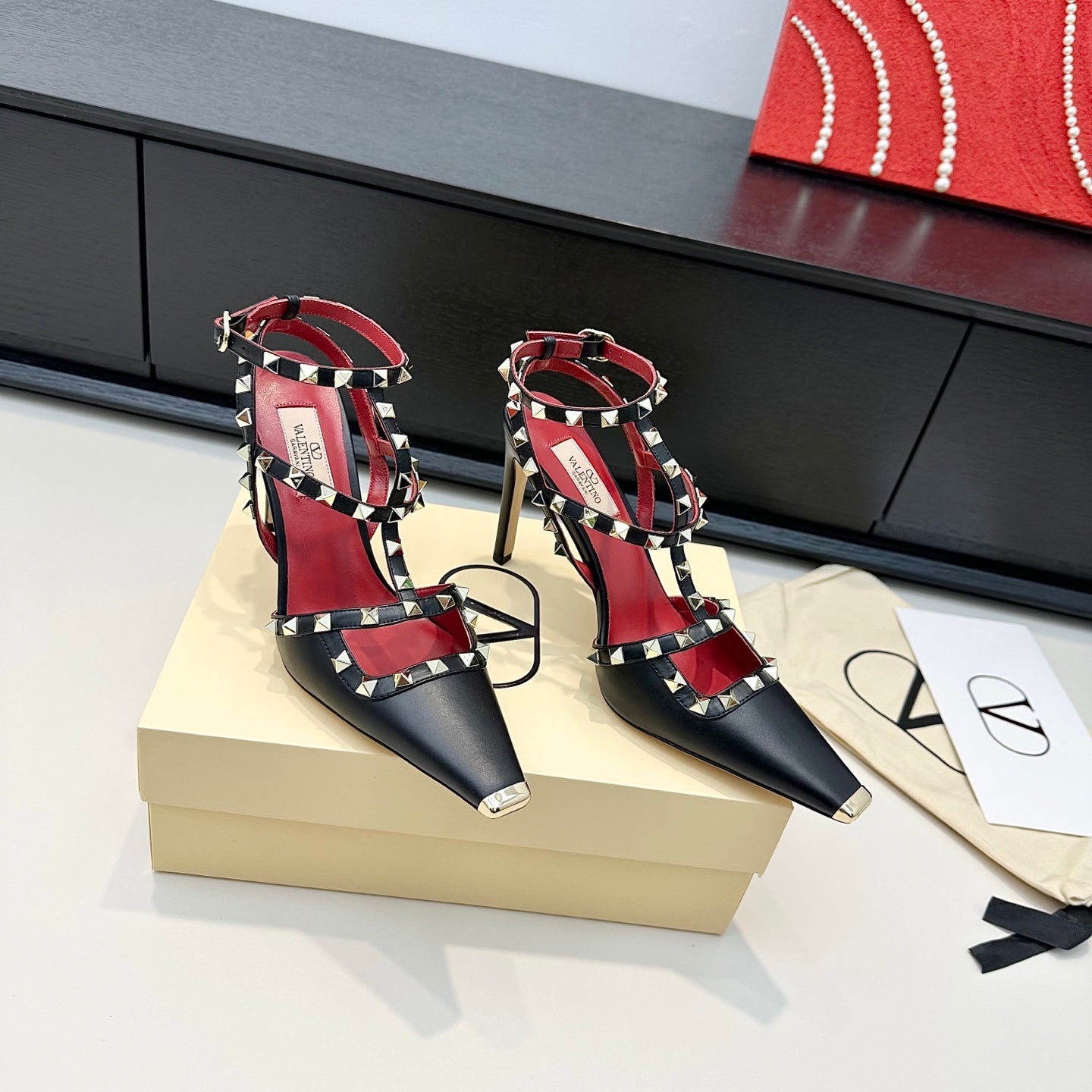 VALENTINO 26S ROCKSTUD SLINGBACK PUMPS 100 MM IN BLACK CALFSKIN