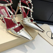 VALENTINO 26S ROCKSTUD SLINGBACK PUMPS 100 MM IN LIGHT METALLIC GOLD CALFSKIN