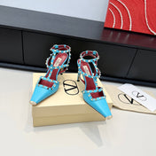 VALENTINO 26S ROCKSTUD SLINGBACK PUMPS 100 MM IN BLUE CALFSKIN