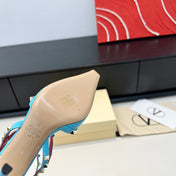 VALENTINO 26S ROCKSTUD SLINGBACK PUMPS 100 MM IN BLUE CALFSKIN