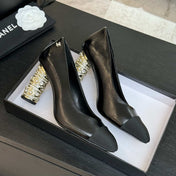 HIGH HEEL 85 MM SANDALS IN BLACK CALFSKIN AND FABRIC