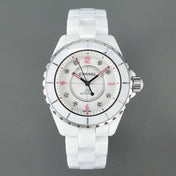 J12 Automatic White Ceramic Pink Diamond Numerals White Dial