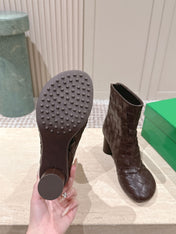 BOTTEGA VENETA 26S INTRECCIATO BOOTS 85 MM IN DARK BROWN LAMBSKIN