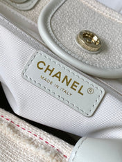 CHANEL 25S SHOPPING BAG 35 IN CREAM WHITE AND NAVY BLUE CANVAS
