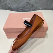 BALLET FLAT SHOES BRIGHT BROWN GLOSSY SHEEPSKIN