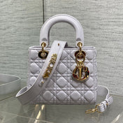 DIOR 25S LADY DIOR BAG 20 IN LILAC CANNAGE CALFSKIN GOLD HARDWARE