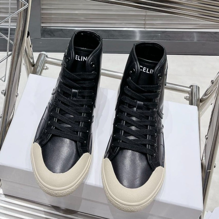 MID LOW LACE-UP ALAN SNEAKERS WITH TRIOMPHE PATCH IN CALFSKIN BLACK