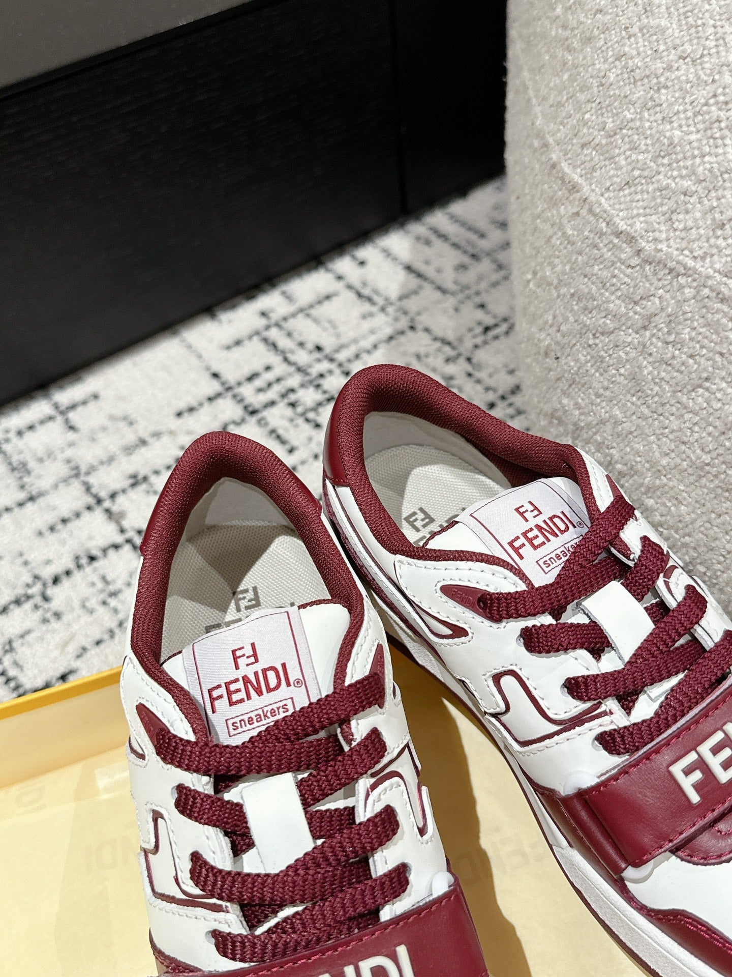 FENDI MATCH LOW-TOPS IN BURGUNDY RED MIX WHITE CALFSKIN
