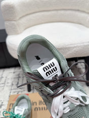 MIUMIU 26S SNEAKERS IN LIGHT BLUE SUEDE SUEDE AND MESH FABRIC
