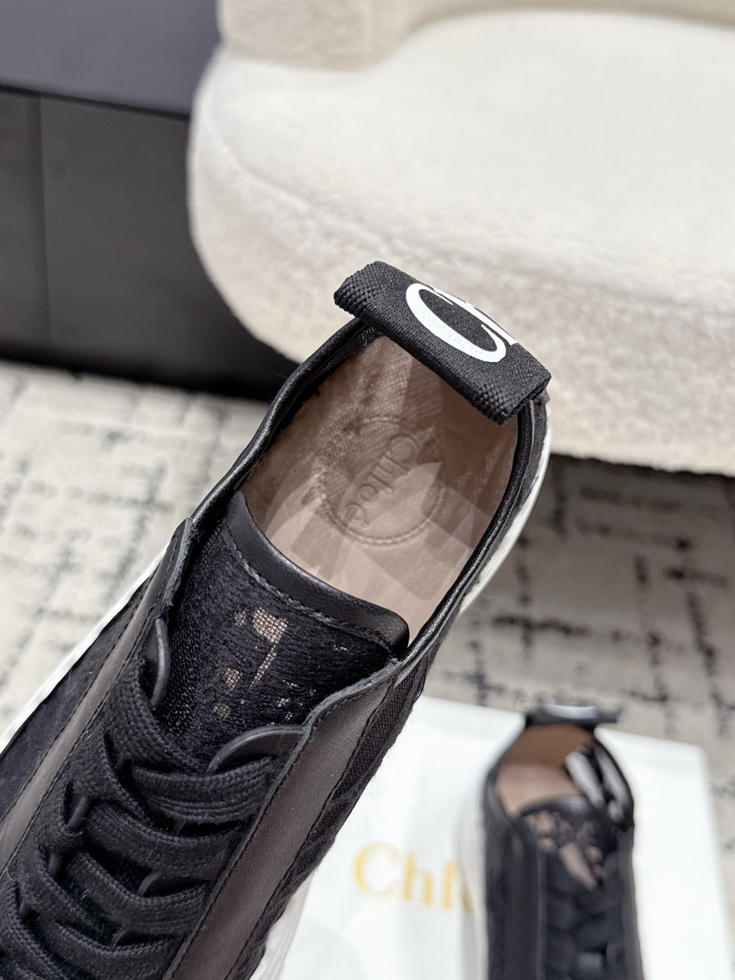 CHLOE 26S SNEAKERS IN BLACK LACE AND CALFSKIN