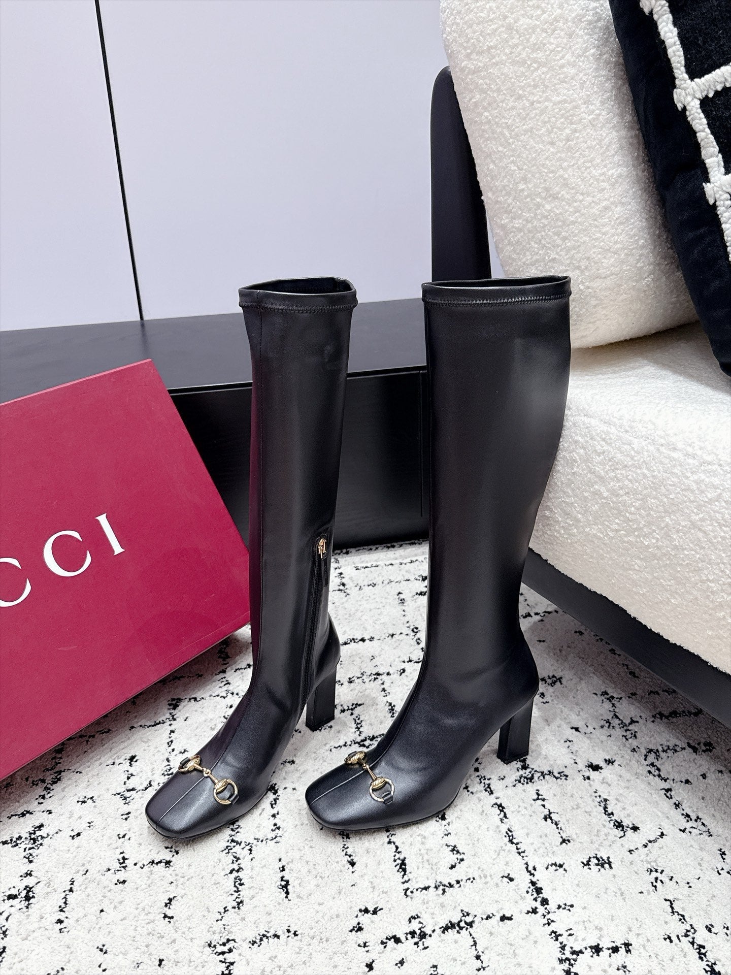 GUCCI 26S HORSEBIT KNEE-HIGH BOOTS 75 MM IN BLACK CALFSKIN