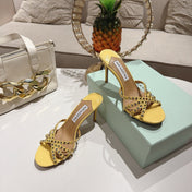 AQUAZZURA 26S HIGH-HEEL SANDALS 85 MM IN PASTEL YELLOW CALFSKIN