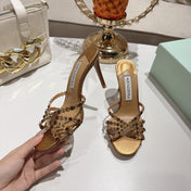 AQUAZZURA 26S HIGH-HEEL SANDALS 85 MM IN METALLIC GOLD CALFSKIN