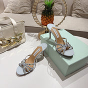 AQUAZZURA 26S HIGH-HEEL SANDALS 85 MM IN POWDER BLUE CALFSKIN