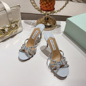 AQUAZZURA 26S HIGH-HEEL SANDALS 85 MM IN POWDER BLUE CALFSKIN