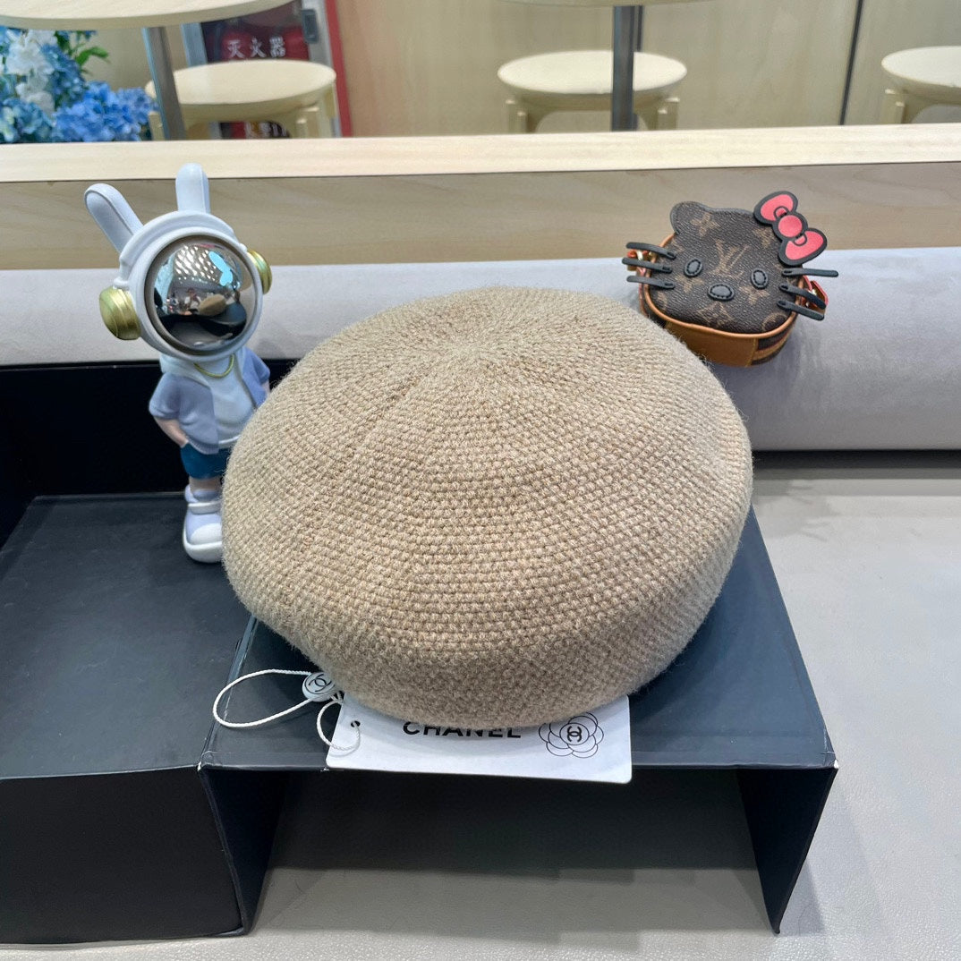 BERET HAT IN ECRU TAN COTTON AND LINEN 417834