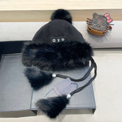 BEANIE HAT IN BLACK WOOL AND COTTON 419744