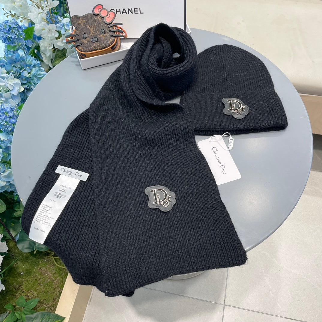 SET SCARF AND HAT IN BLACK CASHMERE WOOL 433243