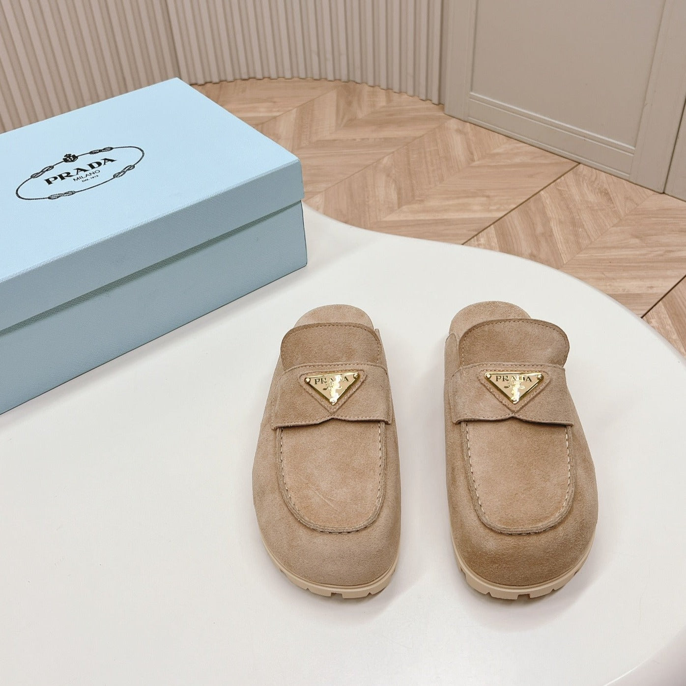 PRA SABOTS MULES LIGHT BROWN SUEDE