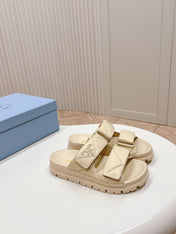 Pra Double Strap Quilted Slide 20 Beige Calfskin