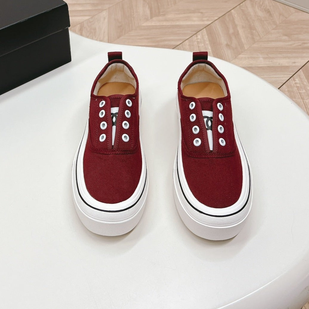 Double C Platform Biscuit Shoes Fabric Cherry Red