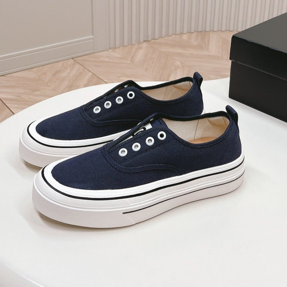 Double C Platform Biscuit Shoes Fabric Navy Blue