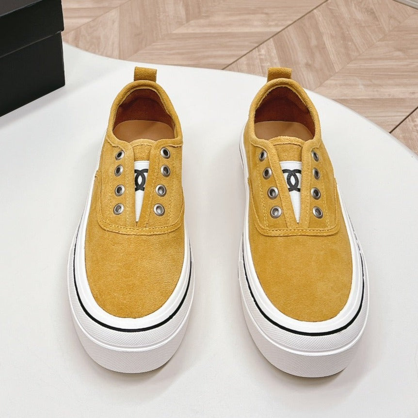 Double C Platform Biscuit Shoes Fabric Amber Yellow