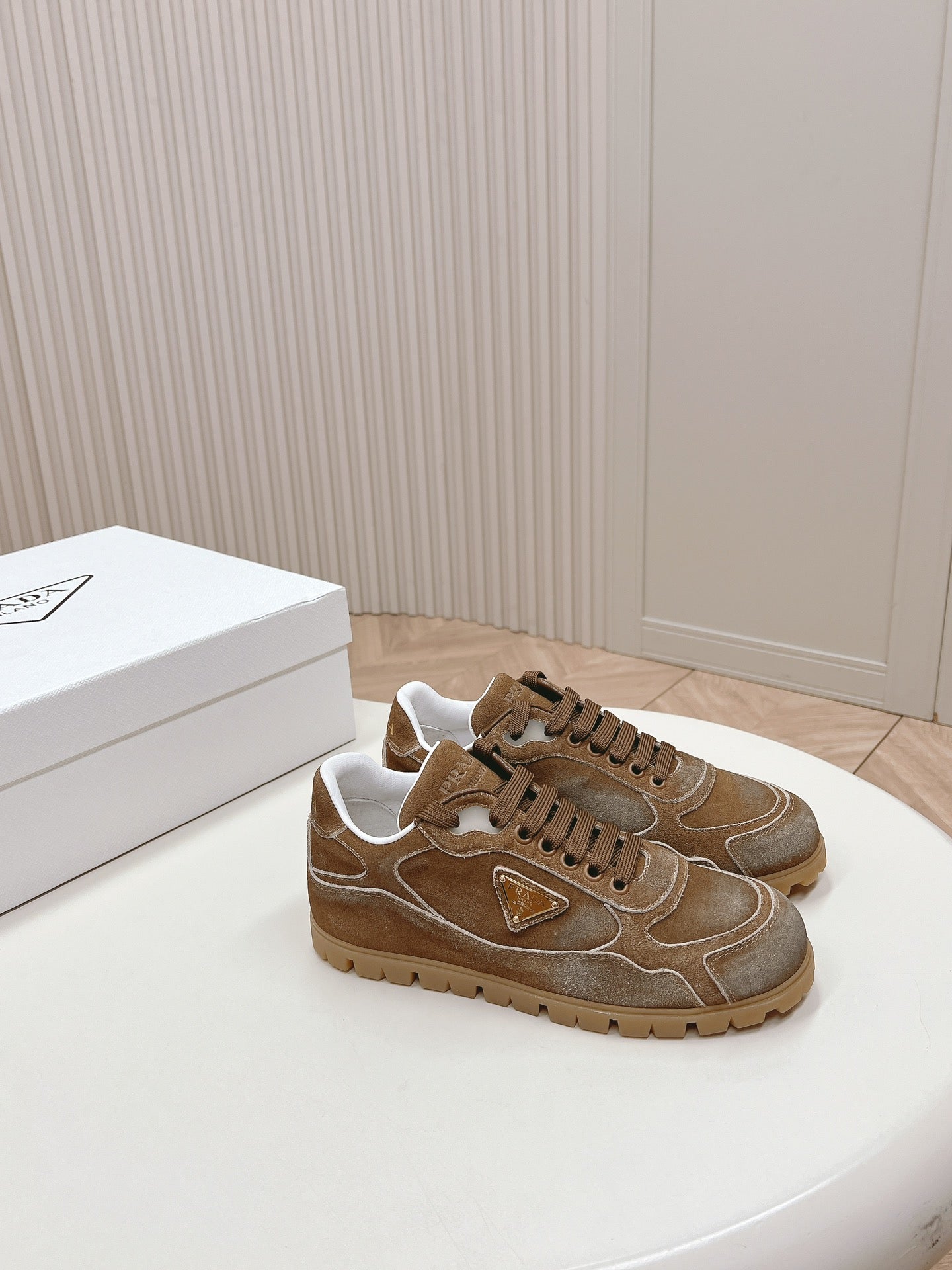 PRA FADED SUEDE SNEAKERS SEPIA AND WHITE