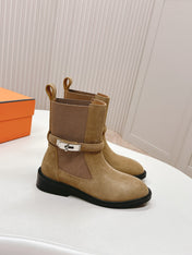 KELLY BUCKLE SHORT BOOTS IN PEANUT BROWN SUEDE