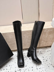 CHANEL 26S KNEE HIGH BOOTS 70 MM IN BLACK CALFSKN AND PATENT