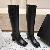 CHANEL 26S KNEE HIGH BOOTS 70 MM IN BLACK CALFSKN AND PATENT