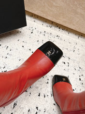 CHANEL 26S KNEE HIGH BOOTS 70 MM IN RED CALFSKIN AND BLACK PATENT