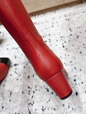 CHANEL 26S KNEE HIGH BOOTS 70 MM IN RED CALFSKIN AND BLACK PATENT