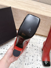 CHANEL 26S KNEE HIGH BOOTS 90 MM IN RED CALFSKN AND BLACK PATENT